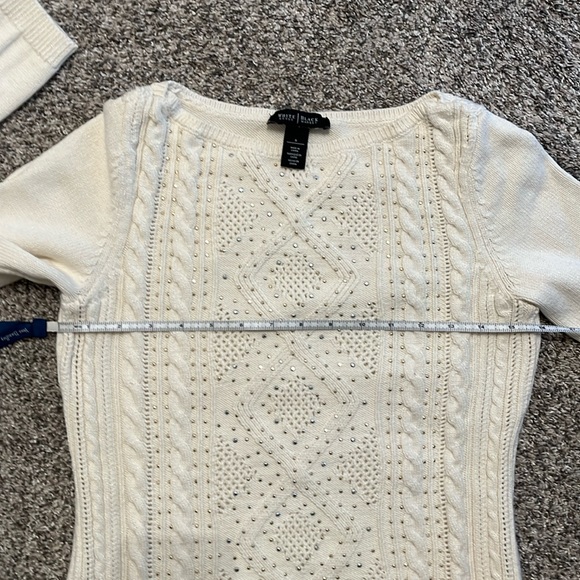 WHITE HOUSE BLACK MARKET Ivory Wool Blend Cable Knit Sweater Studded - Picture 4 of 6
